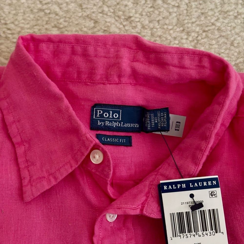 NWT Polo Ralph Lauren Women’s Pink Button-Up Linen Shirt Size M - Picture 10 of 10